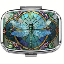 TRAVEL PILL BOX POT METAL- DRAGONFLY DESIGN COLOURFUL MEDICINE COLLECTABLE-NEW