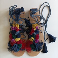 Fabulous Colourful Pom Pom Tassel Gladiator Sandals 5 38 Holiday Festival Boho