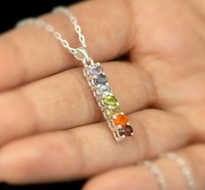 925 Sterling Silver Pendant Gemstone Garnet Topaz Chakra Necklace Jewellery