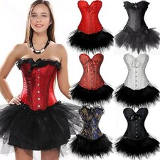 Women Sexy Basque Burlesque Fancy Dress Lace Up Costume Corset Tutu