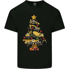 Construction Christmas Tree Digger Lorry Crane Mens Cotton T-Shirt Tee Top