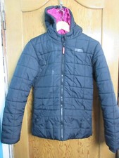 Girls Age 14-15 Years Black Genuine Puffa Jacket, Bright Pink Lining. Some Marks