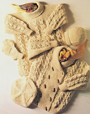 580 BOY GIRL JUMPER CARDIGAN HATS ARAN 24 TO 30" VINTAGE KNITTING PATTERN COPY