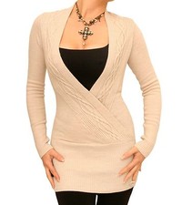 New Cable Knit Wrap Tunic Jumper - Long Sleeve