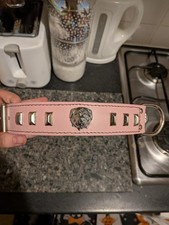Handmade Leather Bully Dog Collar 20.5inch To 23inch Pink