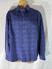 Mens M&S Man Size Medium Blue Black Pattern Soft Touch Long Sleeve Casual Shirt