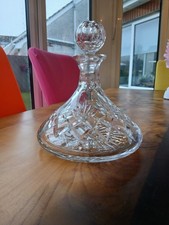Crystal/Glass Ships Decanter 9" tall & Stopper heavy cut looks unused