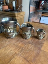 Vintage set of 3 Metal (Silver Plate on Brass?) Toby Jugs