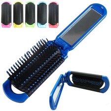 3Pc Portable Folding Hair Brush Mirror Compact Travel Comb Pocket Size Purse Car