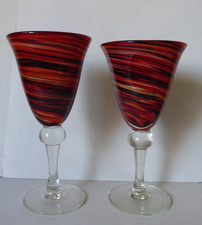 Vintage set of two Murano art glass wine glasses