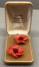 Scruples English Bone China Poppy Vintage Costume clip on Earrings