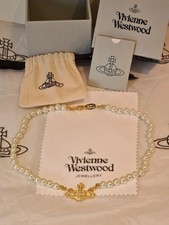 Vivienne westwood Silver Tone Mini Bas Relief Pearl Orb Choker Necklace N17967