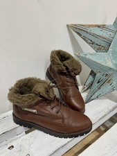 Northwest Territory Vintage Tan Leather Granny Fur lined Flat Ankle Boots UK 4