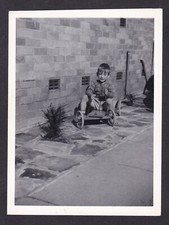 Sweet Vintage Snapshot Photograph Little Boy Riding GO KART Toy Car Children