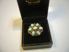 Exquisite Vintage Solid 9ct Gold Large Ring - Superb Genuine Opals, Size L