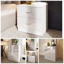 White High Gloss 2-8 Drawer Chest of Drawers Bedside Cabinet Matt Frame