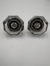 Vintage Pair Of 8 Point Crystal Glass Victorian Brass Single Door Knobs