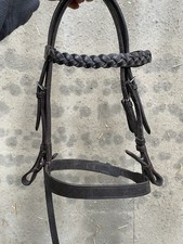 Brown/Havana Leather Small Pony /Shetland Bridle Flat Noseband Plaited Browband