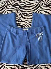 Aeropostale Graphic Sweatpants Blue White Logo Flared Leg Low Rise Womens Size L