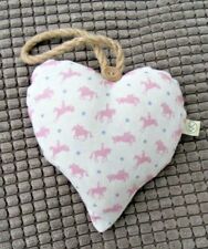 Pink Horses Pony Small Heart Shaped Cushion on Hessian Rope with Button.