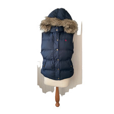 Joules woman's navy padded feather and down detachable hood gilet size uk 14 vgc