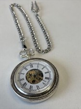 Gents Mechanical Pocket Watch & Chain - Leather-backed Case