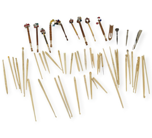 Antique lace bobbins - antique, eyelets