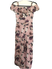 Floral Pastel Blush Pink Purple Beige Jumpsuit Frill Off The Shoulder Size8/6