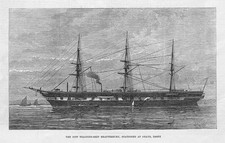 ROYAL NAVY New Training Ship 'Shaftesbury' at Grays, Essex - Antique Print 1878