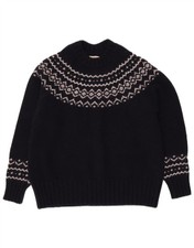 BARBOUR Womens Crew Neck Jumper Sweater UK 10 Small Navy Blue Fair Isle CR10