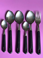 Vintage Viners Black Hanging Plastic Handled Spoons & Fork Bundle - 6 Pieces