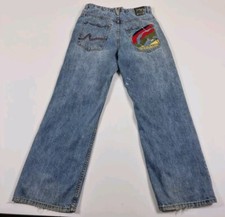 ECKŌ UNLTD Embroidered Rhino Jeans Blue Straight Leg W32