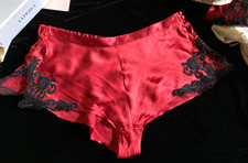 La Perla red silk shorts M black frastaglio lace French knickers new vintage
