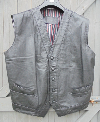 Black leather waistcoat - black,