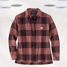 Ex Carhartt Women's Rugged Flex Loose Fit Flannel Plaid Shirt in Light Brown