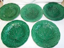 5 antique Victorian Edge,Malkin & Co. green majolica leaf plates.