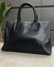 Genuine Black Leather Snake Print Double Handled Bag,  Paul Costelloe