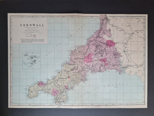 Antique 1881 map cornwall - map,