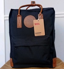  Classic Kanken Bag 16L, Black Main Colour With Brown Lether Logo And Handles
