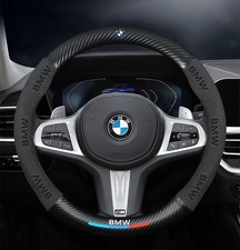 15" PU Leather+Carbon Fiber Steering Wheel Cover x1 For 1960-2024 BMW All Models