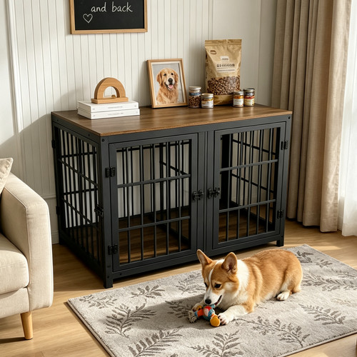 Heavy iron dog crate - crate, indoor