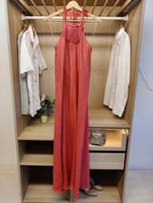 BNWT ZARA MEDIUM RED DRESS 100% LINEN FRINGED TRAPEZE MAXI PARTY WOMENS RRP £59