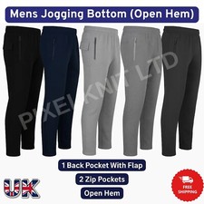 Mens Fleece Jogging Bottoms ZIP Pockets Pants Plain Open Hem Joggers Trouser