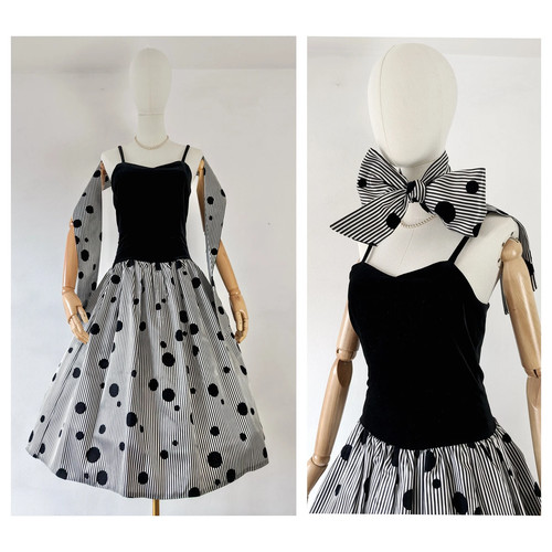 1980s black velvet polka dot - 1980s,