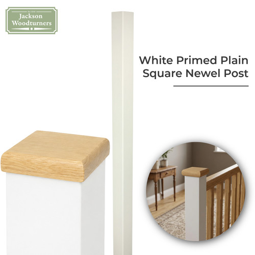 White primed square newel post - white,