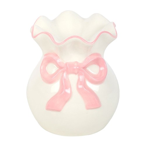 White and pink bow - bow, ceramic