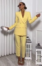 ZARA NEW Yellow Double Breasted Blazer Jacket/And MATCHING TROUSER Size S 