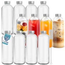 HEFTMAN Glass Bottles 1 Litre Water Smoothies Juice Airtight Leakproof 12 Pack