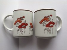2 Scarce Vtg Royal Doulton Pretty Fieldflower Poppy Stoneware Mugs L.S.1019