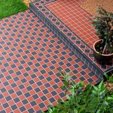 Victorian Red & Black Chequer Meshed Porcelain Tiles Pathway Hallway Floor